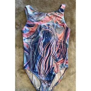 Future Star Capezio Gymnastics Leotard Child Size Med Pink ‎ Blue Sparkle